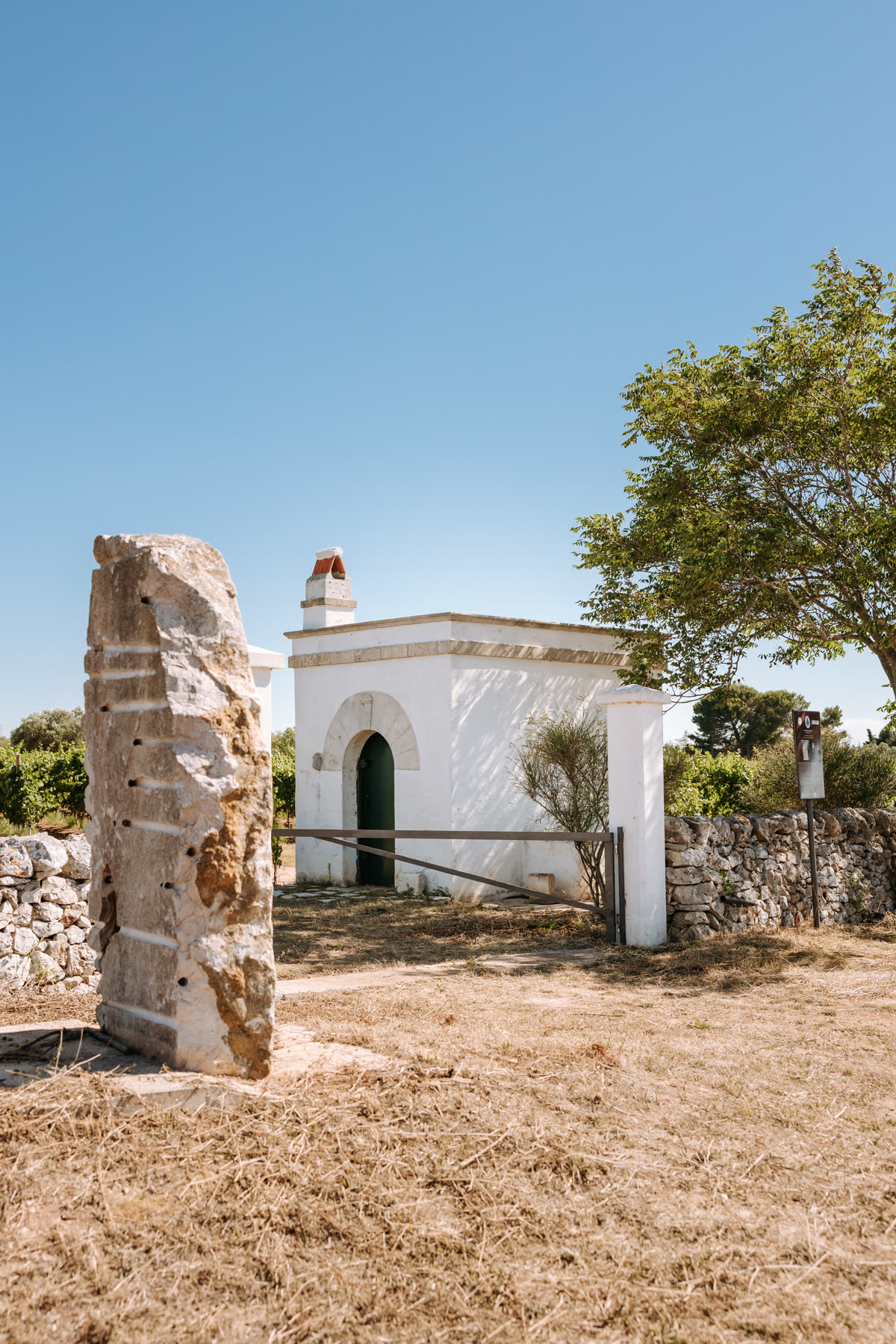 La casetta bianca e la stele all'ingresso della vigna